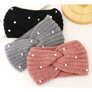 12pk Pearls Deco Knitted Bow Twist Turban Headband