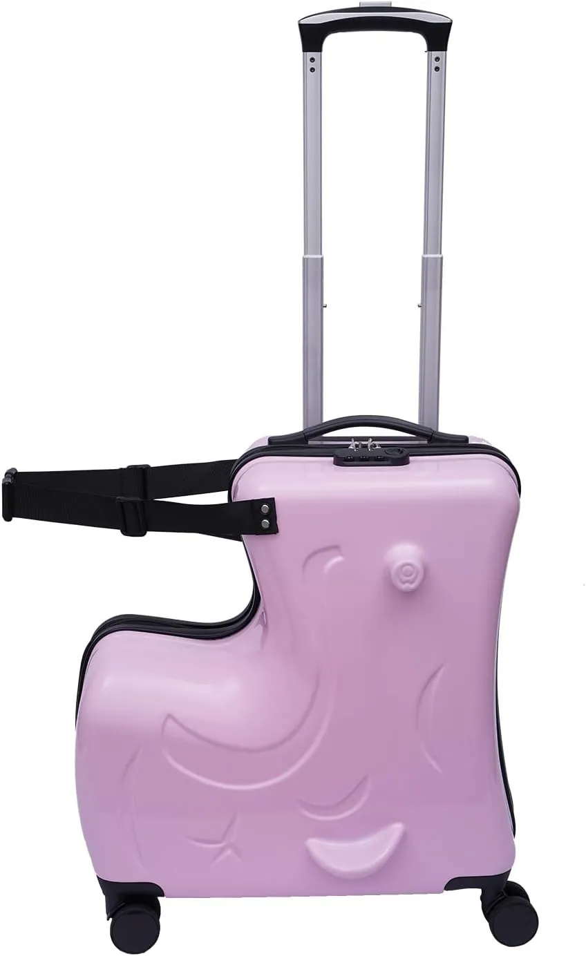 20 Inch Kids Ride-On Suitcase with Wheels - Children's Travel Trolley Luggage - Thickening Aluminum Tie Rod - 110lb Load Capacity - Suitable for Boys and Girls Aged 2-6 Years