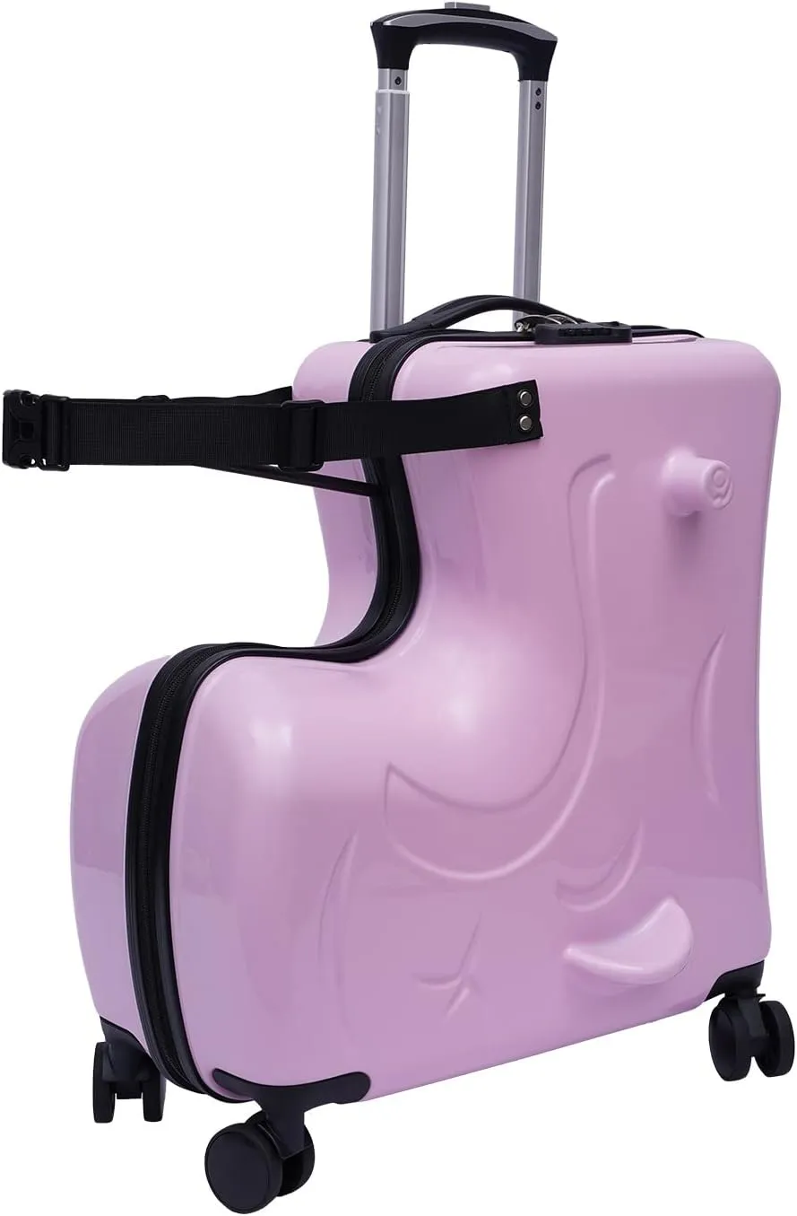 20 Inch Kids Ride-On Suitcase with Wheels - Children's Travel Trolley Luggage - Thickening Aluminum Tie Rod - 110lb Load Capacity - Suitable for Boys and Girls Aged 2-6 Years
