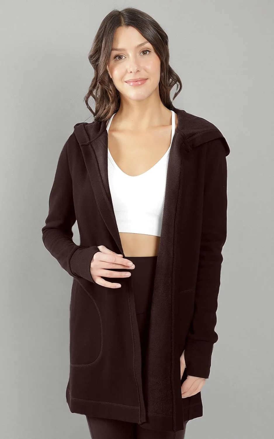 90 Degree By Reflex Heavy Fleece Open Hooded Cardigan
