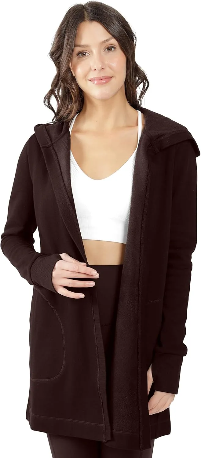 90 Degree By Reflex Heavy Fleece Open Hooded Cardigan