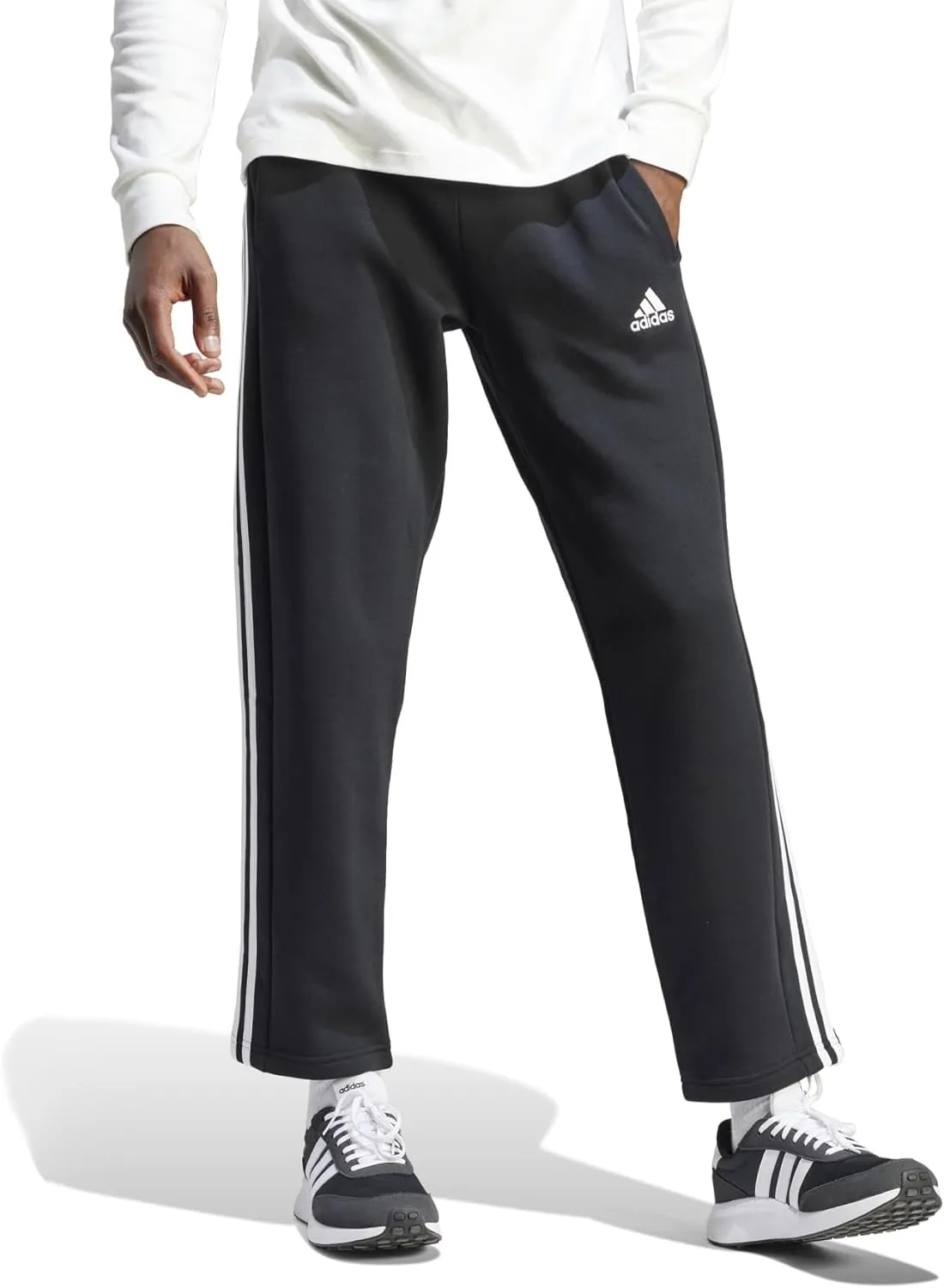adidas Men's Essentials Fleece Open Hem 3-Stripes Pants