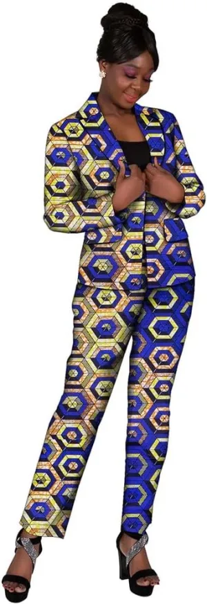 African Attire Outfits for Women African Print Coat Kente Top and Pants Blazer Suit Sets