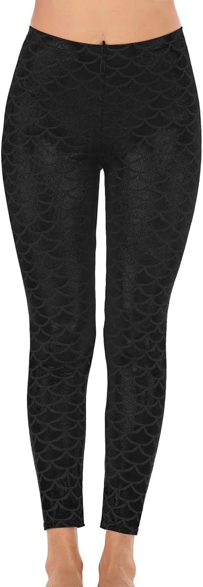 Alaroo Halloween Shiny Fish Scale Mermaid Leggings for Women Pants S-4XL
