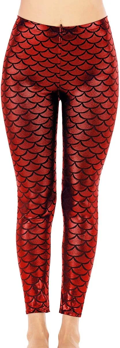 Alaroo Halloween Shiny Fish Scale Mermaid Leggings for Women Pants S-4XL
