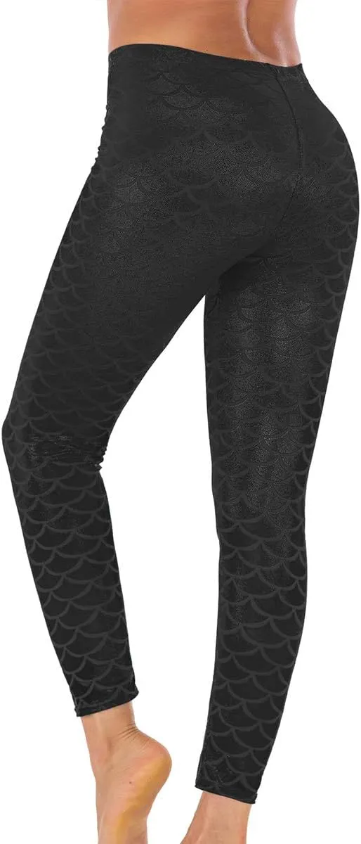 Alaroo Halloween Shiny Fish Scale Mermaid Leggings for Women Pants S-4XL