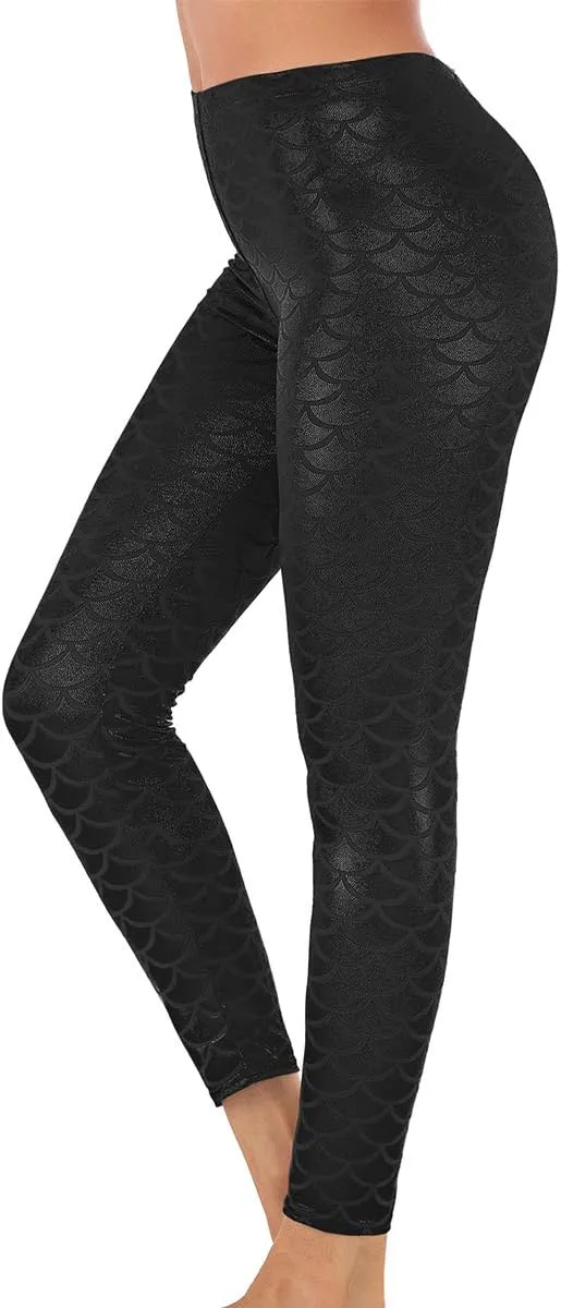 Alaroo Halloween Shiny Fish Scale Mermaid Leggings for Women Pants S-4XL