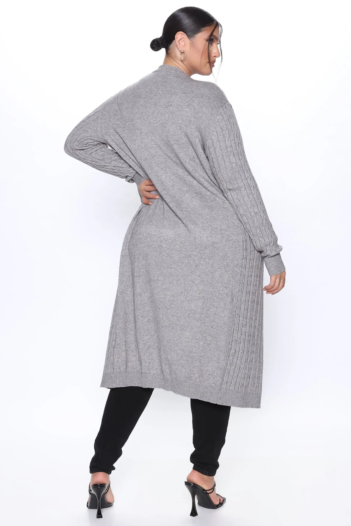 Alessandra Cable Knit Duster Cardigan - Heather Grey