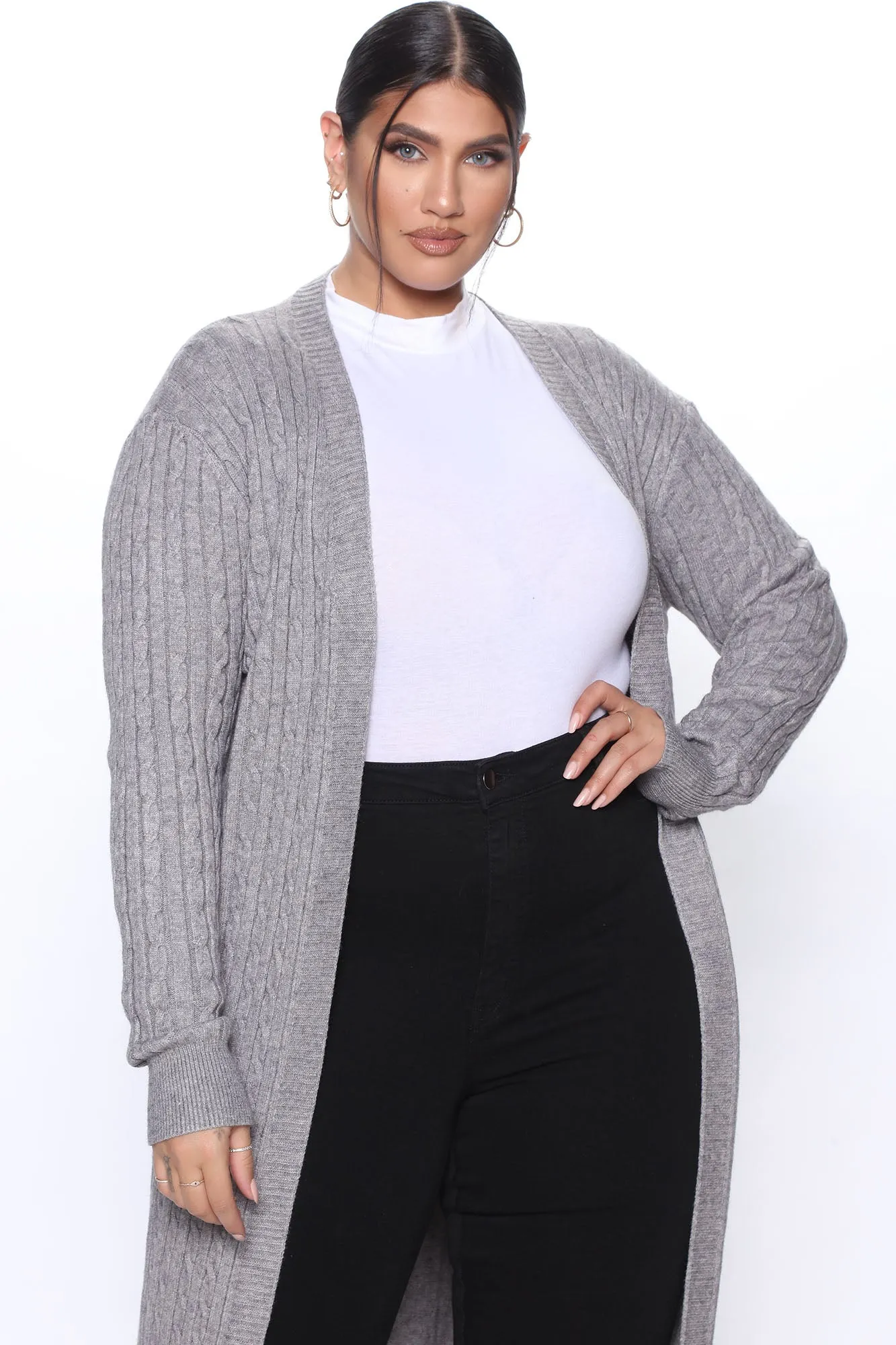 Alessandra Cable Knit Duster Cardigan - Heather Grey