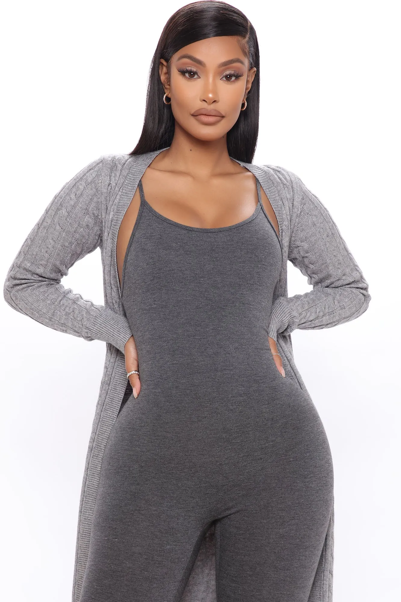 Alessandra Cable Knit Duster Cardigan - Heather Grey