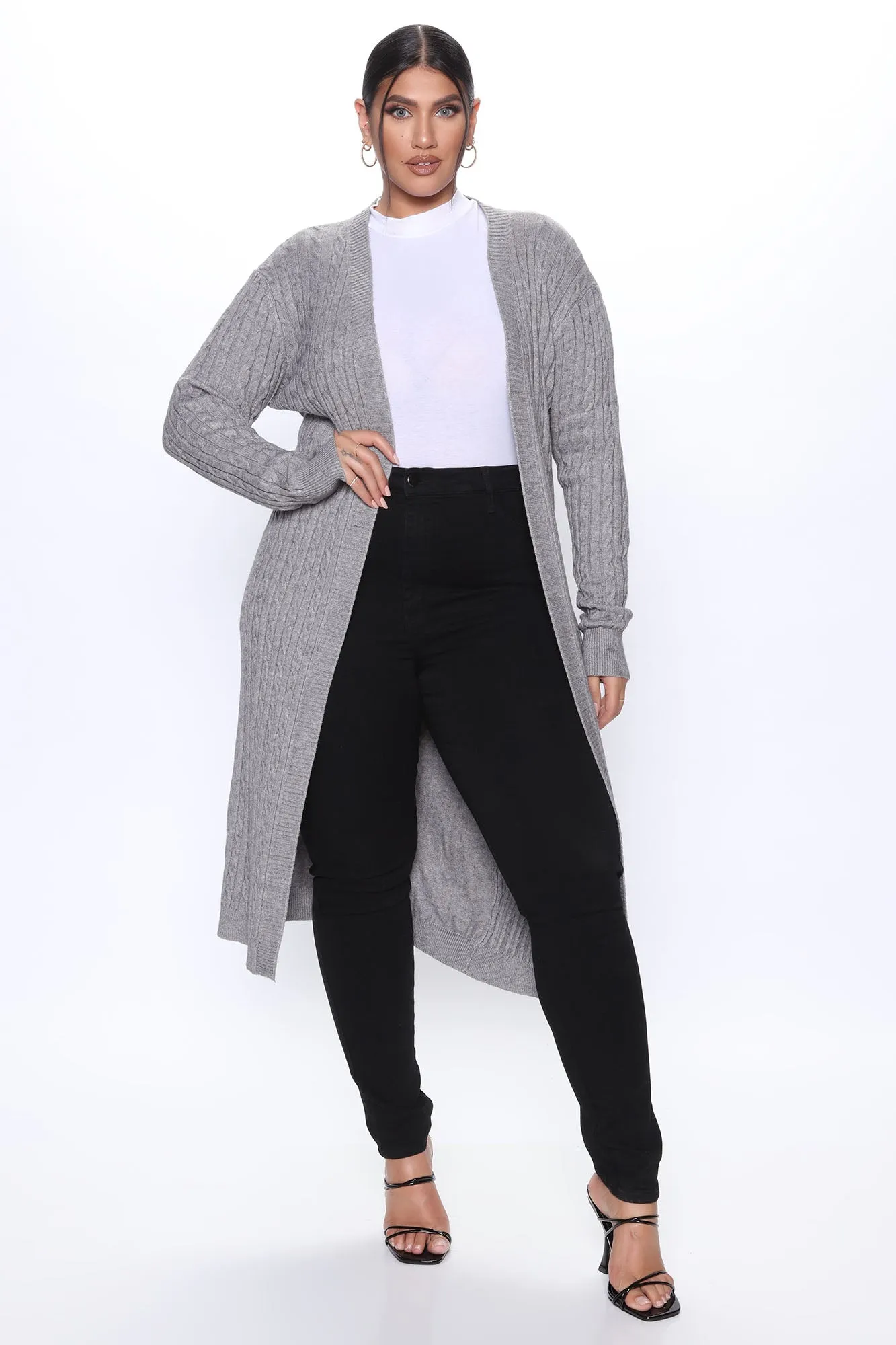 Alessandra Cable Knit Duster Cardigan - Heather Grey