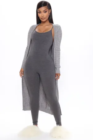 Alessandra Cable Knit Duster Cardigan - Heather Grey