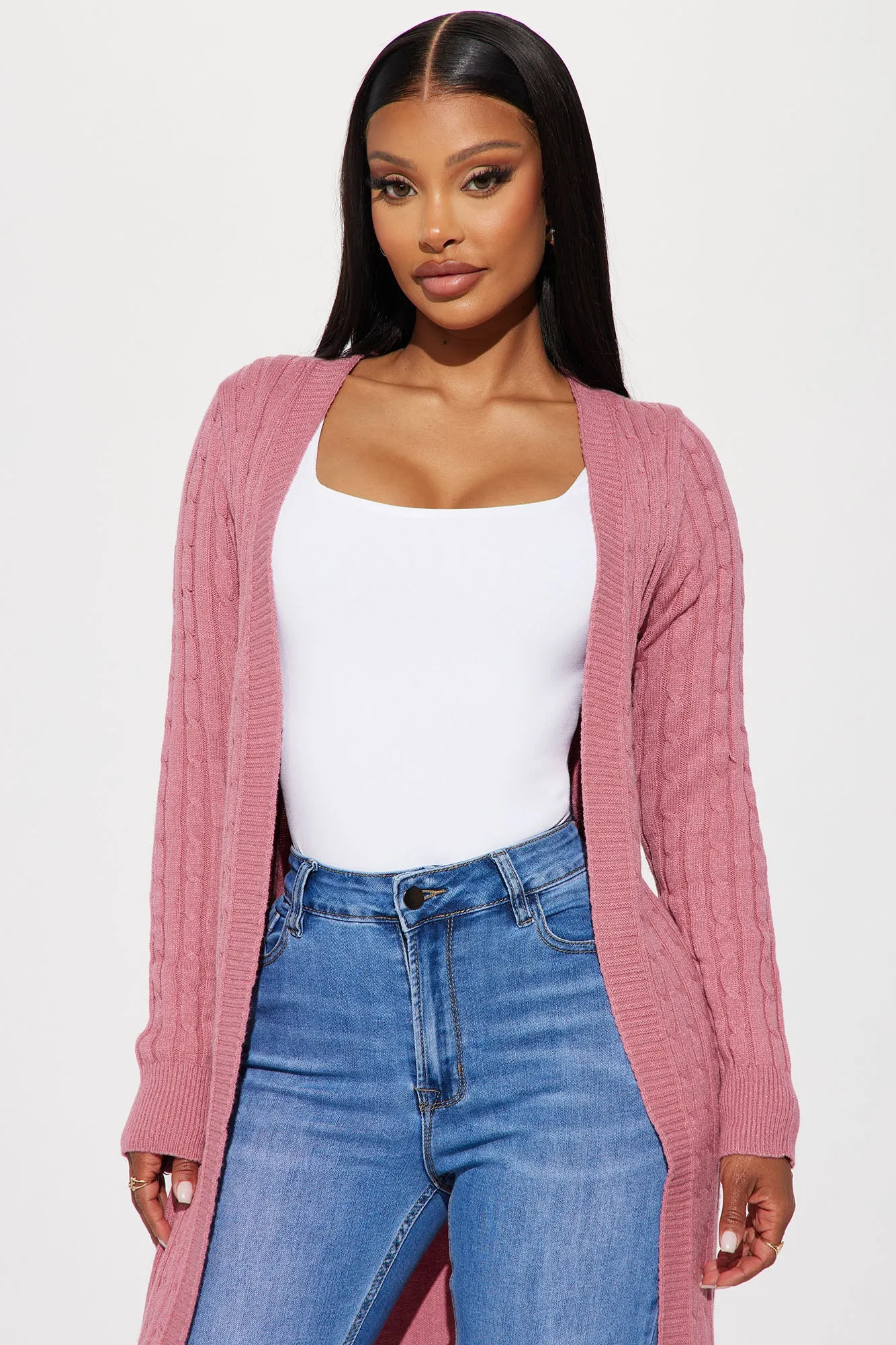 Alessandra Cable Knit Duster Cardigan - Mauve