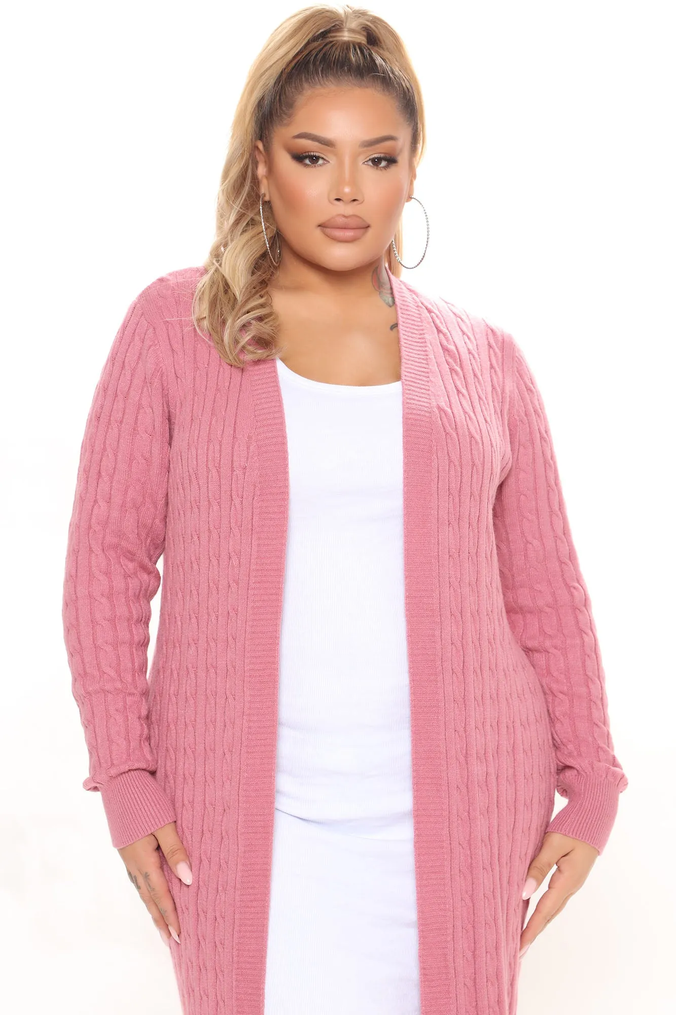 Alessandra Cable Knit Duster Cardigan - Mauve