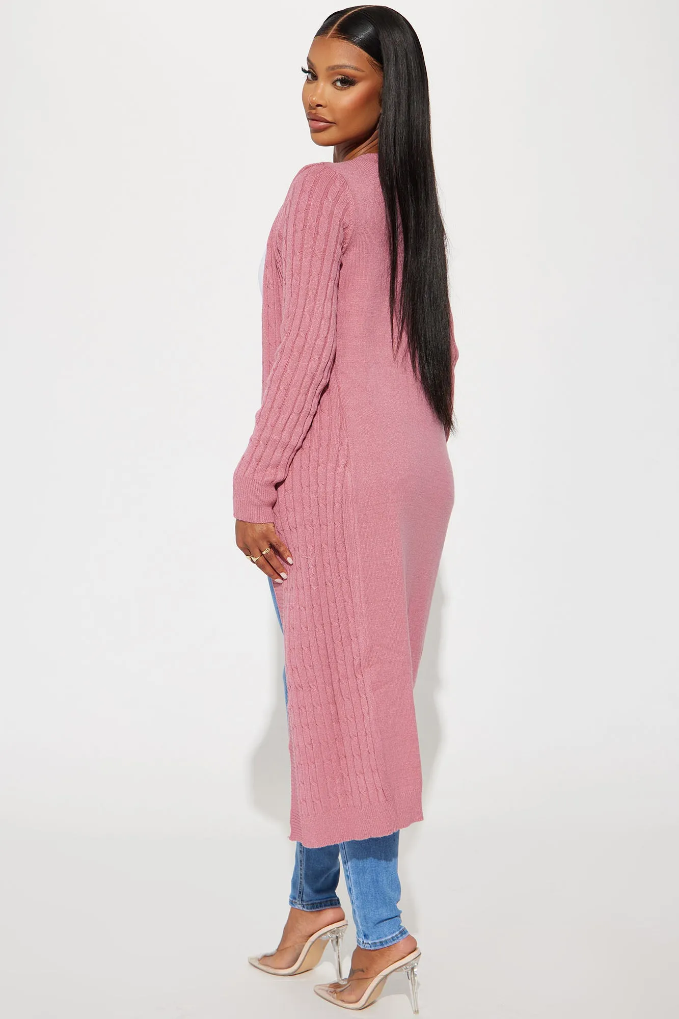Alessandra Cable Knit Duster Cardigan - Mauve