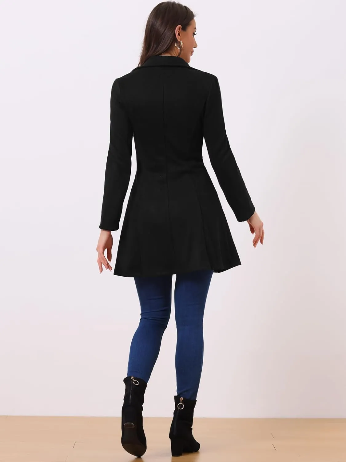 Allegra K Women's Faux Suede Jacket Double Breasted Notched Lapel Winter Long Trench Coat