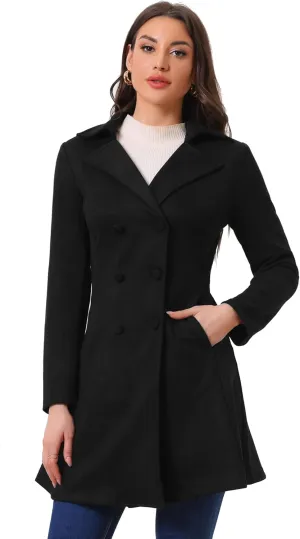 Allegra K Women's Faux Suede Jacket Double Breasted Notched Lapel Winter Long Trench Coat