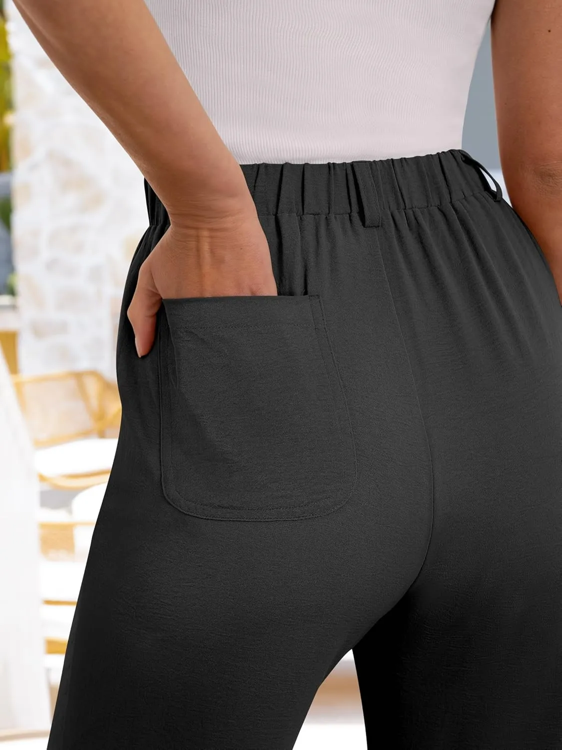ANRABESS Wide Leg Pants for Women Summer Elastic Waist 2025 Casual Beach Vacation Cropped Palazzo Pants Trousers with Pocket