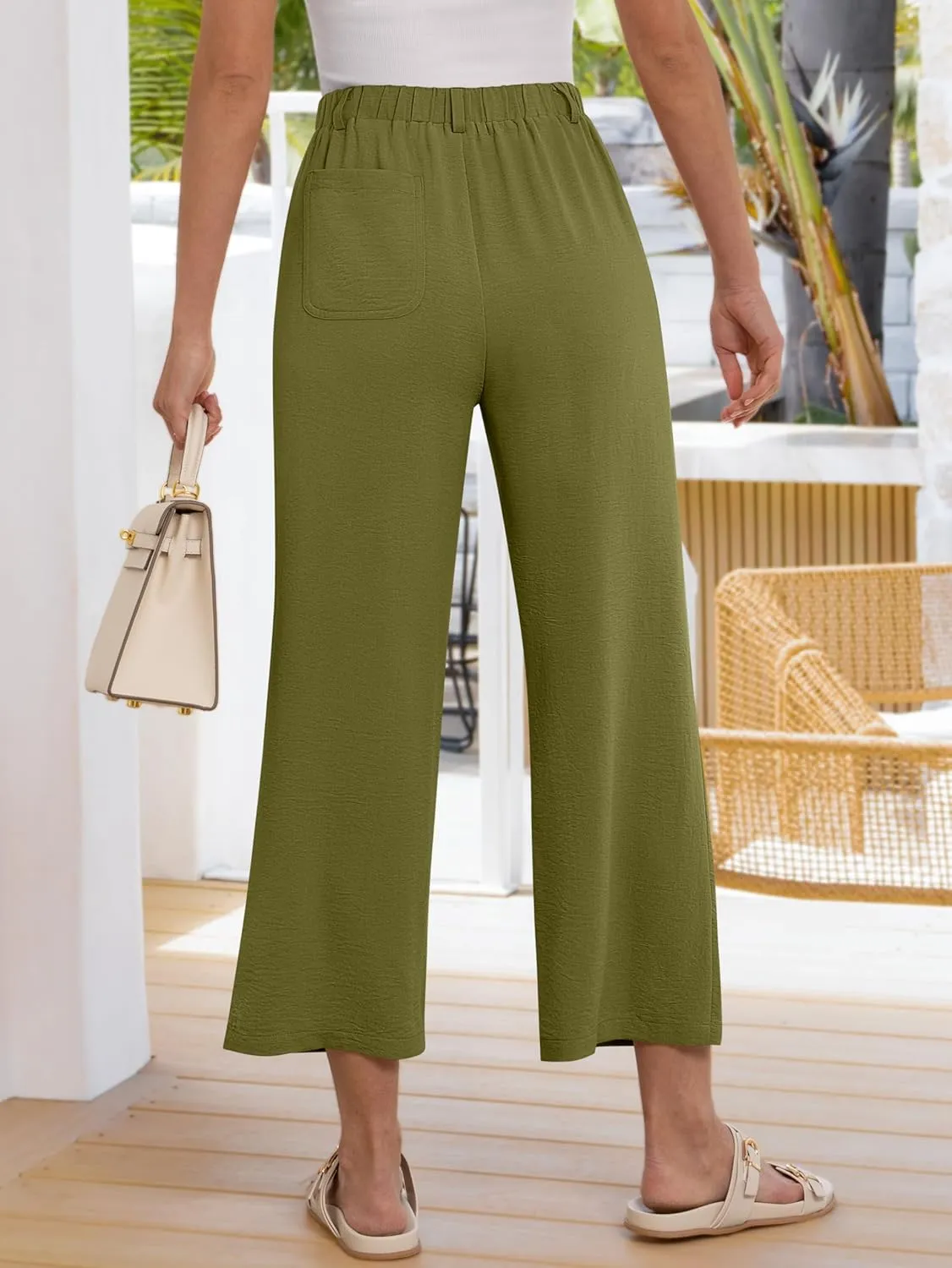 ANRABESS Wide Leg Pants for Women Summer Elastic Waist 2025 Casual Beach Vacation Cropped Palazzo Pants Trousers with Pocket