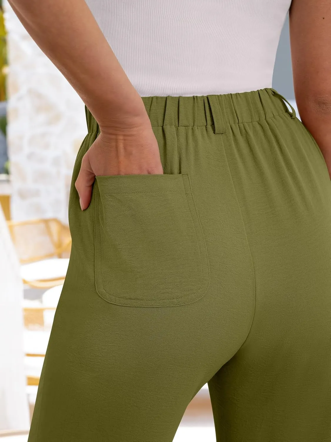 ANRABESS Wide Leg Pants for Women Summer Elastic Waist 2025 Casual Beach Vacation Cropped Palazzo Pants Trousers with Pocket
