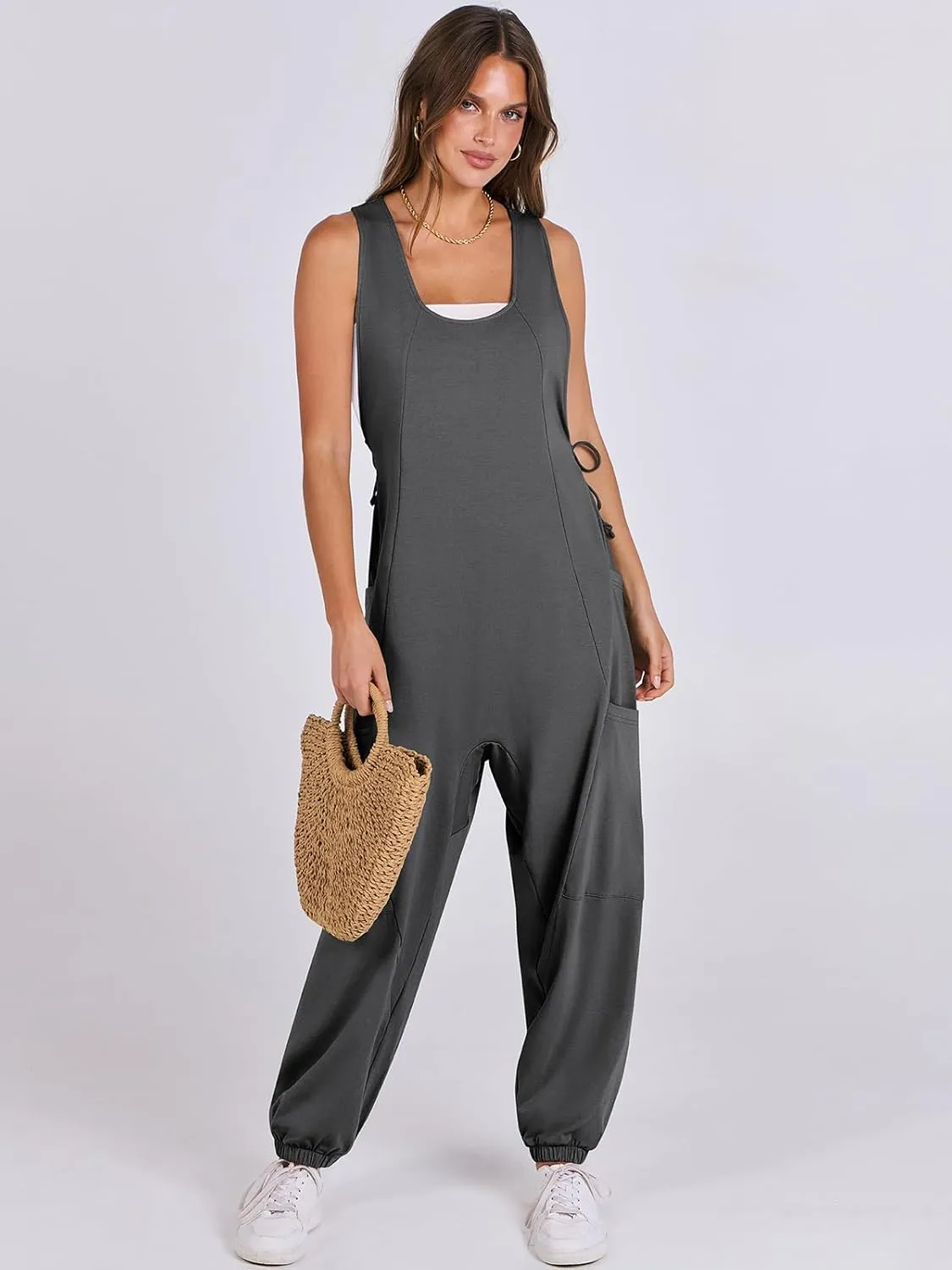 ANRABESS Women Overalls Jumpsuits Loose Casual Dressy Sleeveless Baggy Harem Pants Romper Jumpers 2025 Trendy Summer Outfits