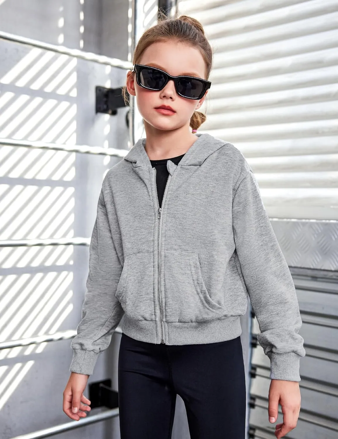 Arshiner Girls Zip Up Cropped Hoodies Casual Long Sleeve Sweatshirts