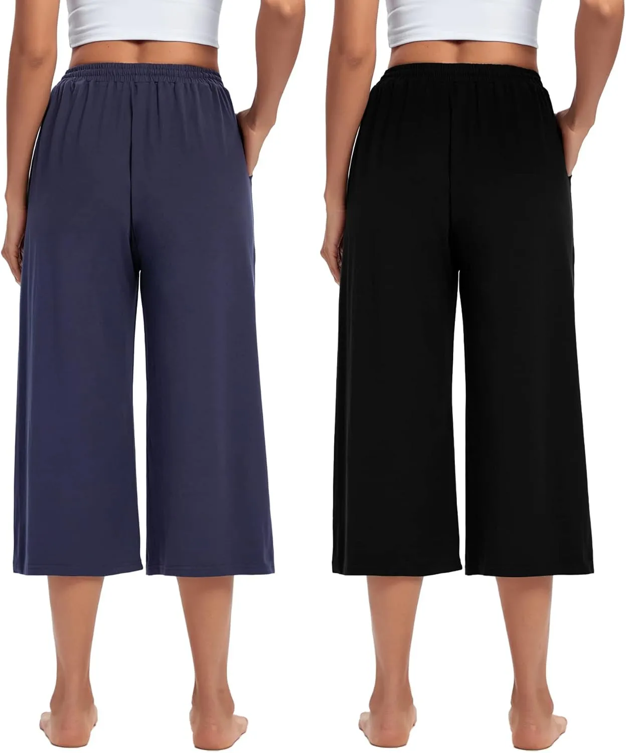 ASIMOON Womens Capri Yoga Pants Wide Leg Drawstring Lounge Pants Loose Comfy Workout Capris Sweatpants with Pockets