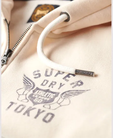 Athletic College Zip Up Hoodie - Oatmeal Beige
