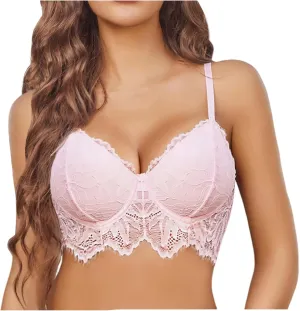 Avidlove Bralettes for Women Lace Underwired Push Up Bra V Neck Camisole Crop Top Adjustable LingeriePink,XL