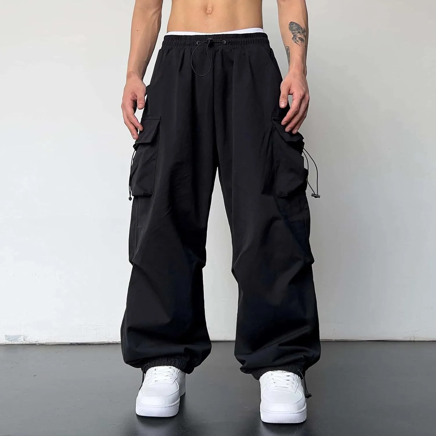 Baggy Cargo Pants for Men Y2k Gothic Streetwear Straight Wide Leg Cargo Pant Athletic Loose Fit Hip Hop Sweatpant with Pocket