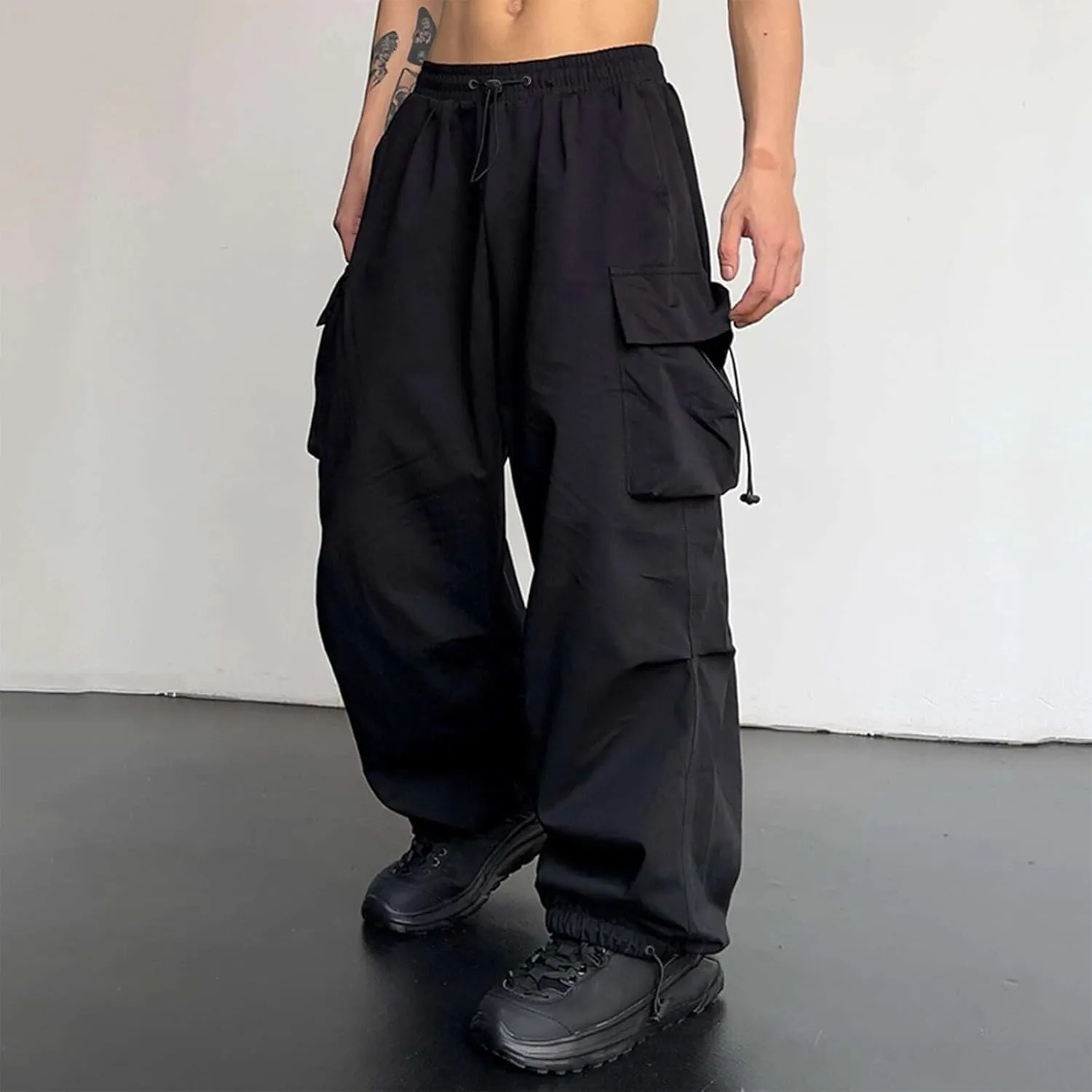 Baggy Cargo Pants for Men Y2k Gothic Streetwear Straight Wide Leg Cargo Pant Athletic Loose Fit Hip Hop Sweatpant with Pocket