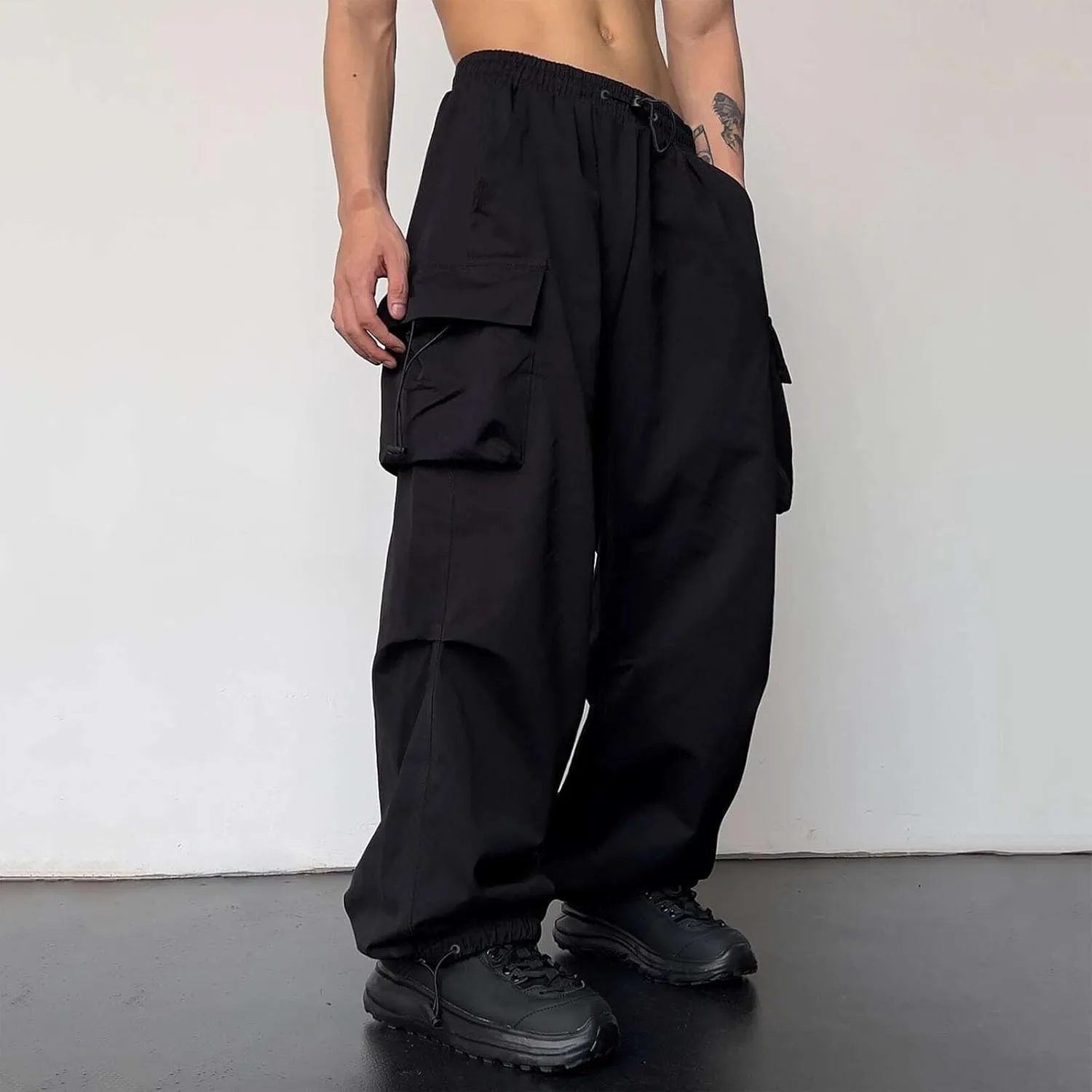 Baggy Cargo Pants for Men Y2k Gothic Streetwear Straight Wide Leg Cargo Pant Athletic Loose Fit Hip Hop Sweatpant with Pocket
