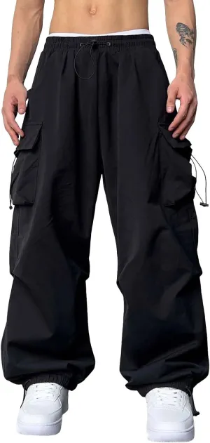 Baggy Cargo Pants for Men Y2k Gothic Streetwear Straight Wide Leg Cargo Pant Athletic Loose Fit Hip Hop Sweatpant with Pocket