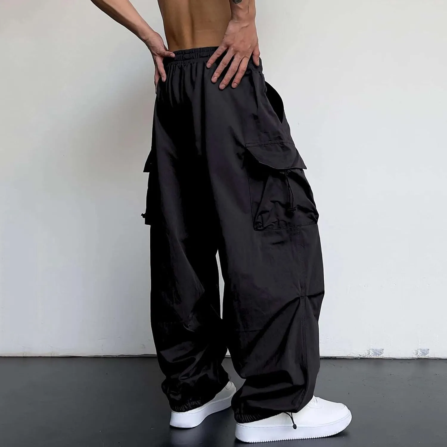 Baggy Cargo Pants for Men Y2k Gothic Streetwear Straight Wide Leg Cargo Pant Athletic Loose Fit Hip Hop Sweatpant with Pocket