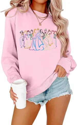 BANGELY Magical Sweatshirt Women Cute Embroidered Magic Princess Sweater Family Vacation Shirt Casual Long Sleeve Top