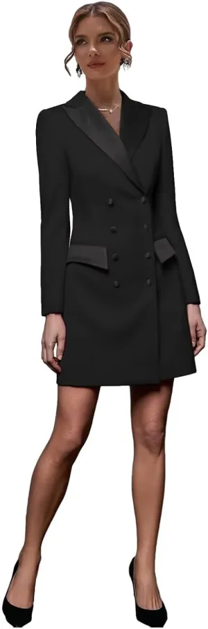 Blazer Dress for Women Double Breasted Peak Lapel Bodycon Women's Casual Long Sleeve Solid Suit Skirt for Business