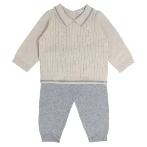 Blues Baby Beige/Grey Fine Cable Knit Two Piece Set