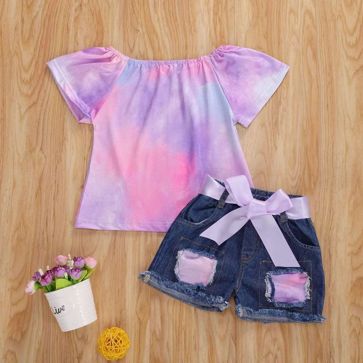 Bmnmsl Baby Toddler Girls Floral Short Sleeve Tops T-Shirt Vest & Denim Shorts Set Kids 1T 2T 3T 4T 5T Clothes Summer Outfits