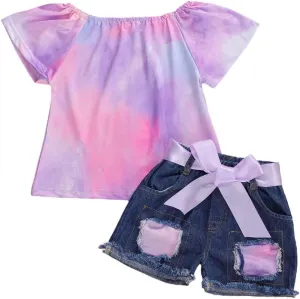 Bmnmsl Baby Toddler Girls Floral Short Sleeve Tops T-Shirt Vest & Denim Shorts Set Kids 1T 2T 3T 4T 5T Clothes Summer Outfits