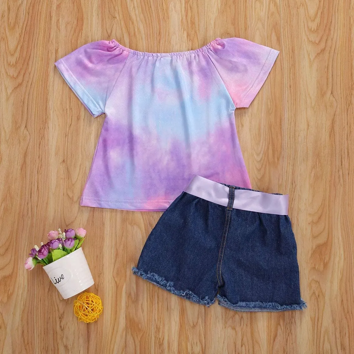 Bmnmsl Baby Toddler Girls Floral Short Sleeve Tops T-Shirt Vest & Denim Shorts Set Kids 1T 2T 3T 4T 5T Clothes Summer Outfits
