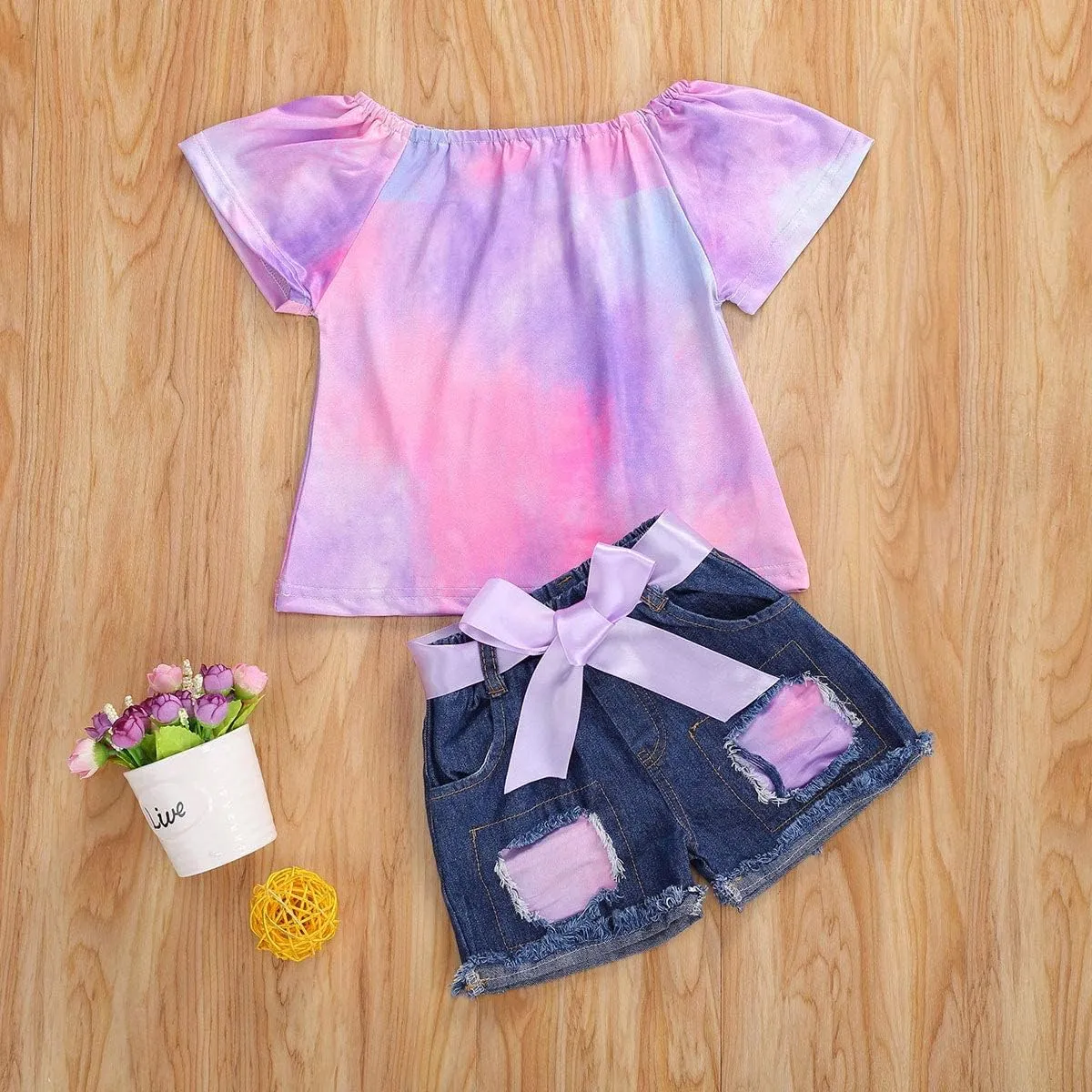Bmnmsl Baby Toddler Girls Floral Short Sleeve Tops T-Shirt Vest & Denim Shorts Set Kids 1T 2T 3T 4T 5T Clothes Summer Outfits