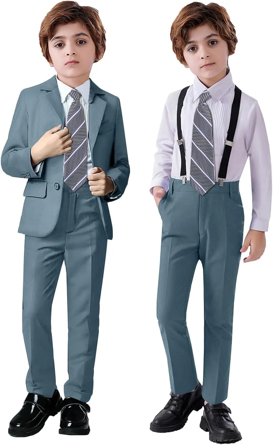 Boy's Suit 5pcs Tuxedo Suit for Toddler Set Formal Slim Fit Jacket Pants Shirt Dress Ring Bearer Outfit for Kids with Tie