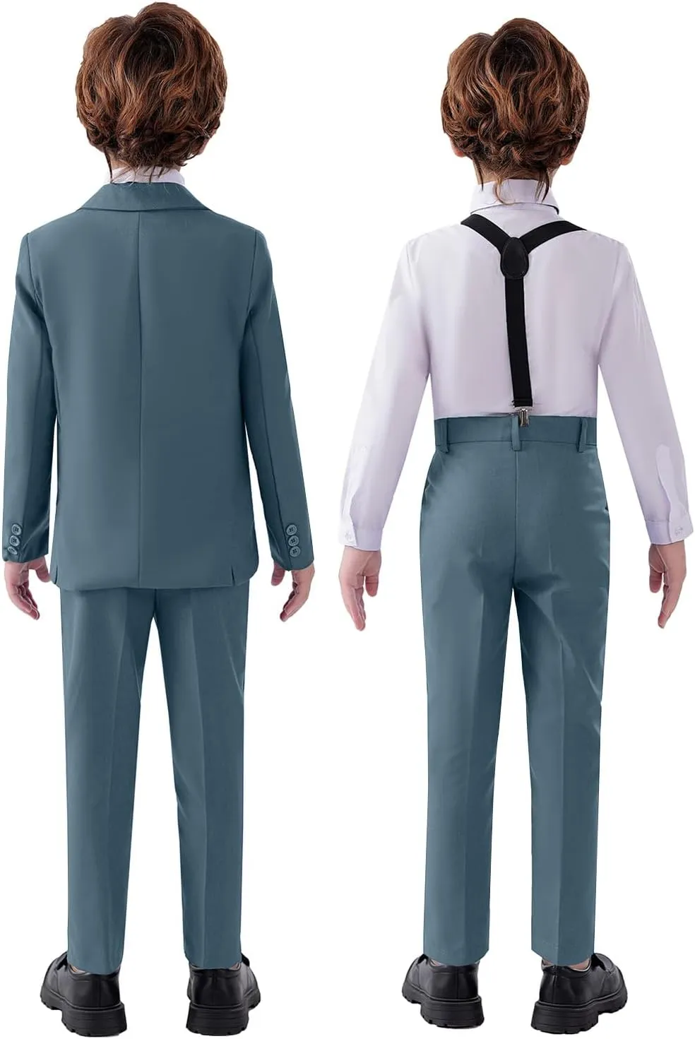 Boy's Suit 5pcs Tuxedo Suit for Toddler Set Formal Slim Fit Jacket Pants Shirt Dress Ring Bearer Outfit for Kids with Tie