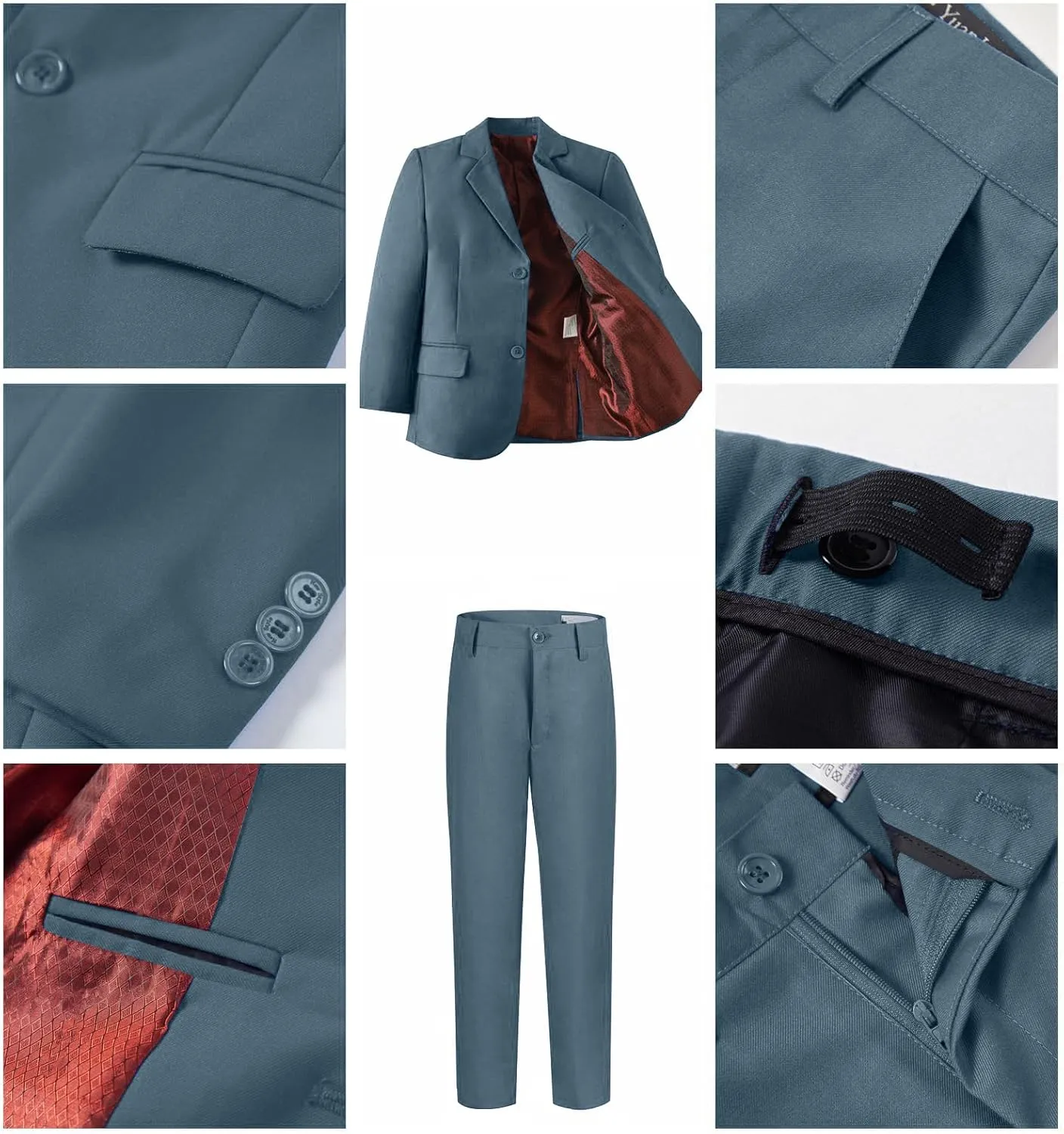 Boy's Suit 5pcs Tuxedo Suit for Toddler Set Formal Slim Fit Jacket Pants Shirt Dress Ring Bearer Outfit for Kids with Tie