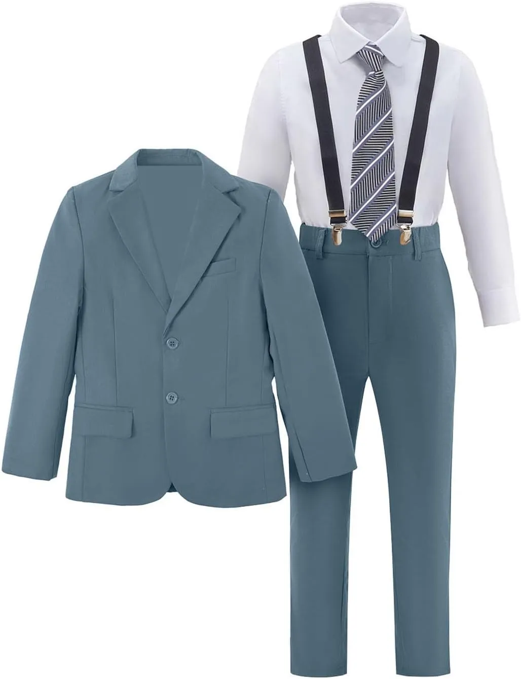 Boy's Suit 5pcs Tuxedo Suit for Toddler Set Formal Slim Fit Jacket Pants Shirt Dress Ring Bearer Outfit for Kids with Tie