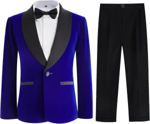 Boys Tuxedo Suit 3 Pieces Kids Formal Slim Fit Velvet Suits Set for Wedding Prom Party