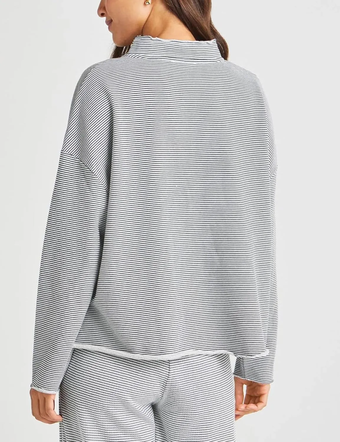 Bozanly Women's 2 Piece Outfits Casual Quarter Zip Long Sleeve Pullover and Drawstring Shorts Lounge Set
