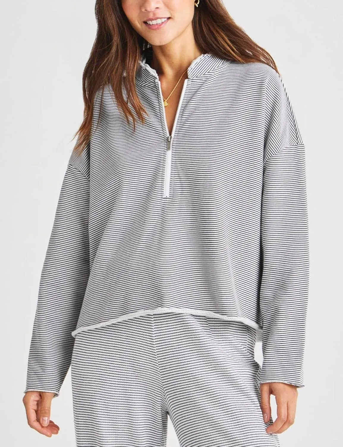 Bozanly Women's 2 Piece Outfits Casual Quarter Zip Long Sleeve Pullover and Drawstring Shorts Lounge Set