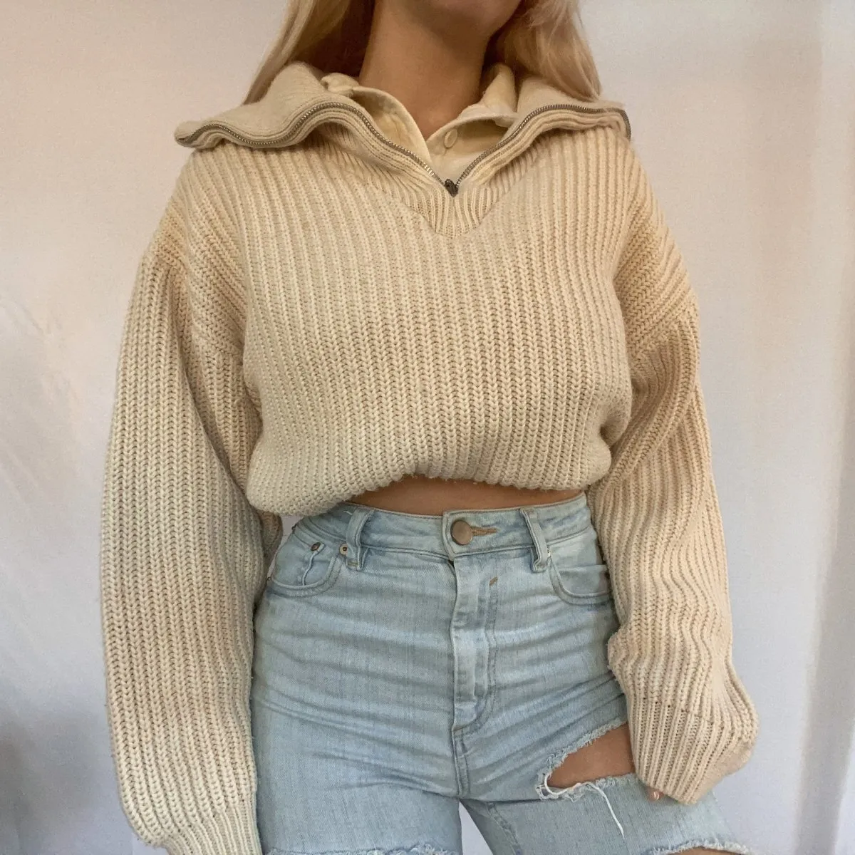 Chunky White Quarter-Zip