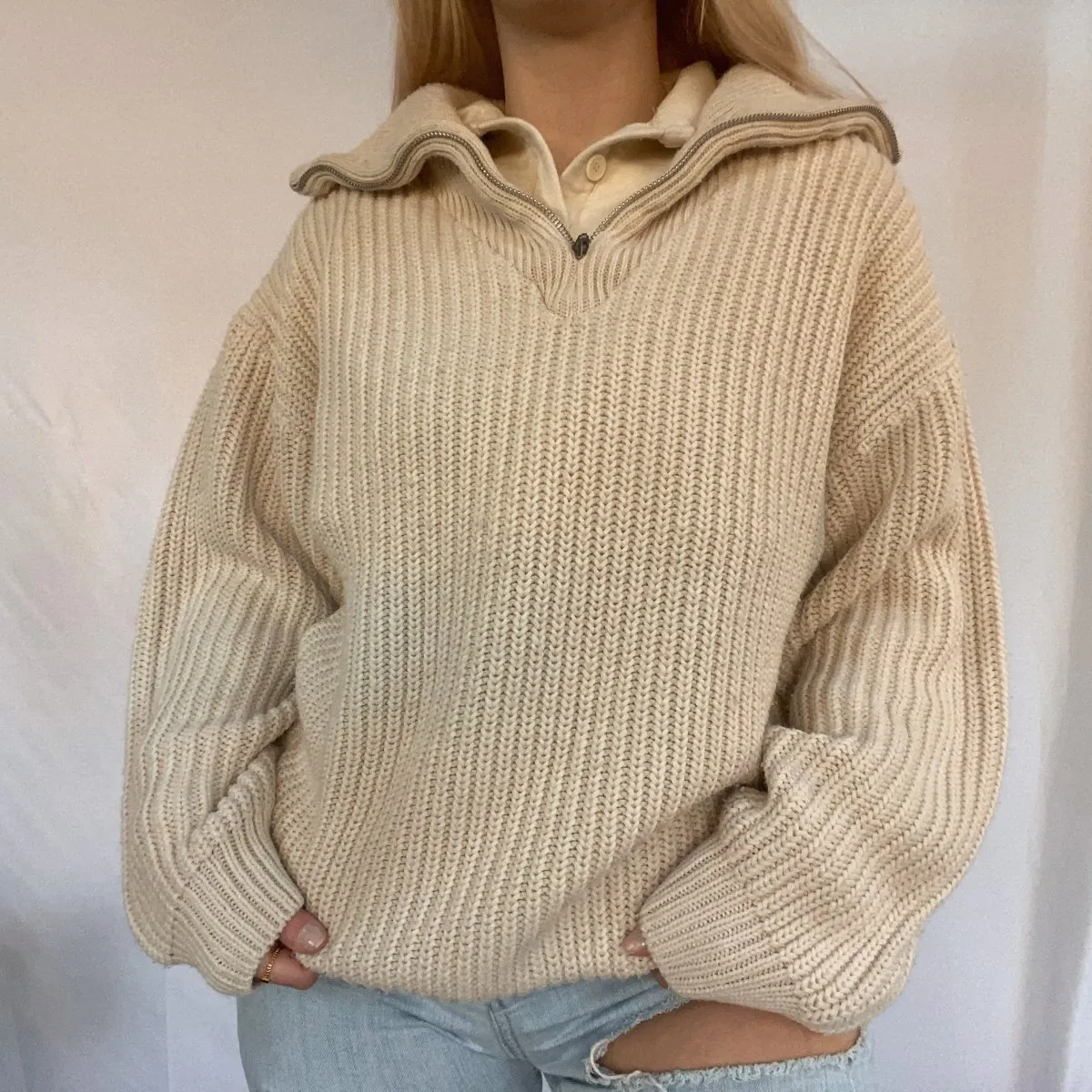 Chunky White Quarter-Zip